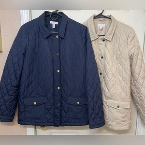 Charter Club Quilted Jacket Bundle Lot Womens Lg Navy Blue Beige Zip Snap Same